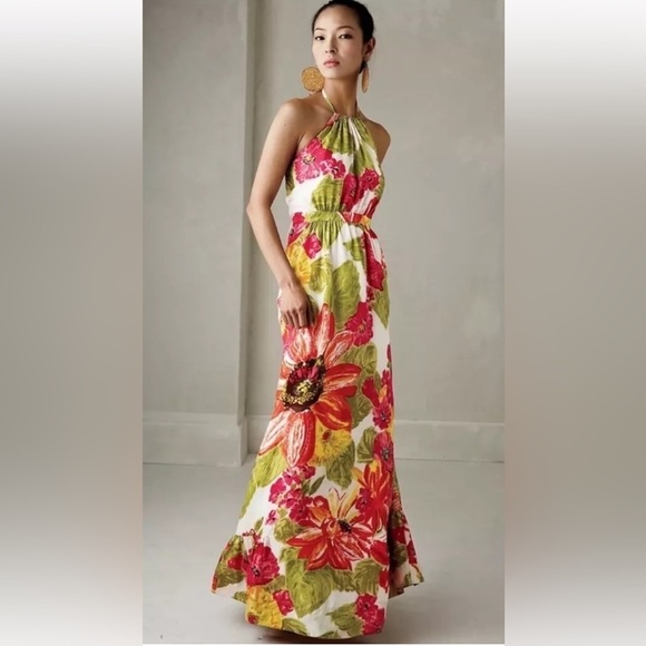 Anthropologie Dresses & Skirts - Anthropologie Lil Manambe Floral Silk Halter Maxi Dress Womens Size 6 (1364)‎